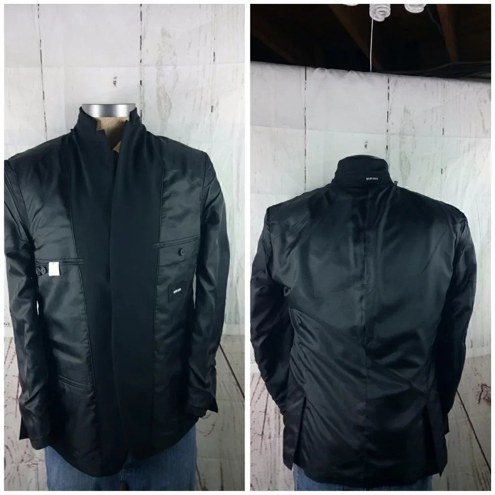 Murano Size L 2 Button Surgeon Cuff Black Suit Blazer Sport Coat